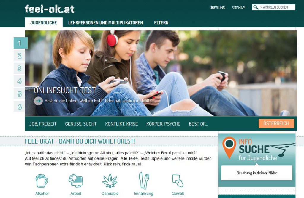 Die Onlineplattform feel-ok.at bietet Suchtprävention und Gesundheitskompetenz für Jugendliche von 12-18